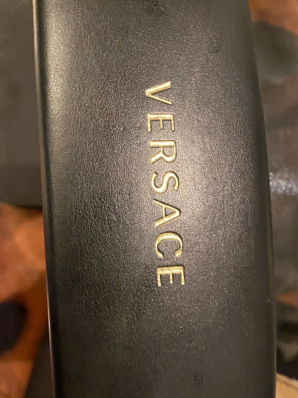 Versace Black Octagonal Sunglasses with Gold Chain Strap